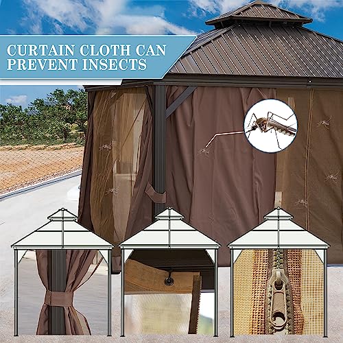 NANONYY 12’ X 12’ Hardtop Gazebo Sturdy Aluminum Construction with Galvanized Steel Double Roof Outdoor Gazebo for Patio, Lawn and Garden. Includes Curtains and Netting .Brown