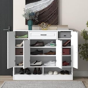 modern shoe cabinet with adjustable shelves and sturdy top surface, wood sideboard with 1 drawers, multifunctional storage cabinet for entrance corridor bedroom (white + particle board-035)