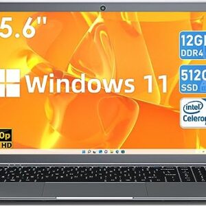 SGIN Laptop, 15.6 inch 1080P Laptops Computer, 12GB DDR4 512GB SSD, Intel Celeron Quad-Core N5059 (up to 2.9 GHz), Intel UHD Graphics 600, Webcam, Mini HDMI, WiFi, Bluetooth 4.2, USB3.0