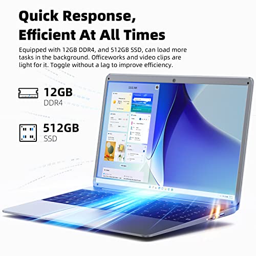 SGIN Laptop, 15.6 inch 1080P Laptops Computer, 12GB DDR4 512GB SSD, Intel Celeron Quad-Core N5059 (up to 2.9 GHz), Intel UHD Graphics 600, Webcam, Mini HDMI, WiFi, Bluetooth 4.2, USB3.0