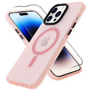 goarshy magnetic for iphone 14 pro max case pink [compatible with magsafe] [10ft military grade drop tested] slim translucent matte case for iphone 14 pro max phone case, pink (6.7")