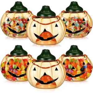 sliner 6 pcs 50 oz halloween plastic pumpkin jar large candy jar with lid clear pumpkin cookie dish with cover pumpkin candy bowl fall decorative storage vintage food snacks sugar container