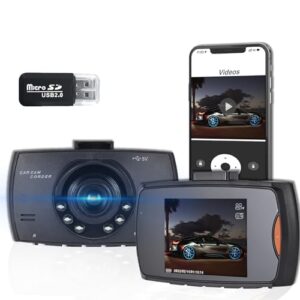 dash cam front with card reader,x2 dash camera 1080p fhd 2.7 inch car driving recorder,170° wide angle,car dashcam with parking mode,motion detection,loop recording,support tf 32gb max