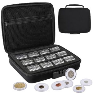 waekiytl 46mm coin capsules with 11 sizes foam gasket and plastic storage organizer box, coin storage case with lock coin collection supplies for dime,cent,nickel,quarter,silver dollar,half dollar (white foam gasket)