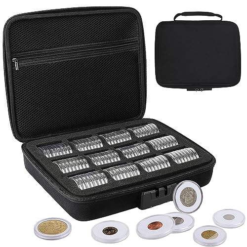 WAEKIYTL 46mm Coin Capsules with 11 Sizes Foam Gasket and Plastic Storage Organizer Box, Coin Storage Case with Lock Coin Collection Supplies for Dime,Cent,Nickel,Quarter,Silver Dollar,Half Dollar (White Foam Gasket)