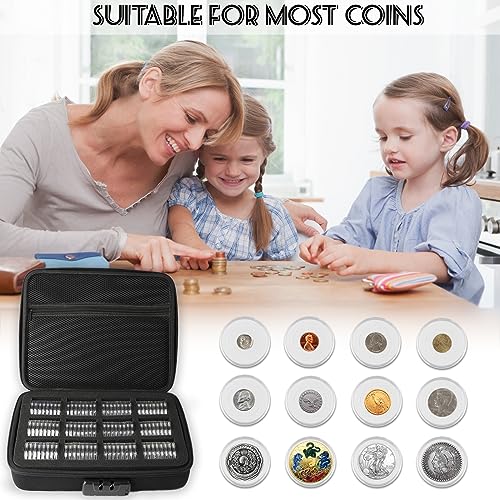 WAEKIYTL 46mm Coin Capsules with 11 Sizes Foam Gasket and Plastic Storage Organizer Box, Coin Storage Case with Lock Coin Collection Supplies for Dime,Cent,Nickel,Quarter,Silver Dollar,Half Dollar (White Foam Gasket)