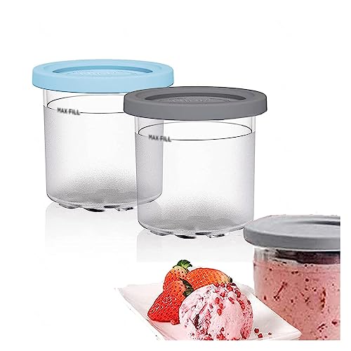 EVANEM 2/4/6PCS Creami Pints, for Ninja Creami Deluxe Pints,16 OZ Ice Cream Pints with Lids Bpa-Free,Dishwasher Safe Compatible NC301 NC300 NC299AMZ Series Ice Cream Maker,Gray+Blue-4PCS