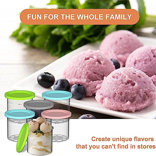 EVANEM 2/4/6PCS Creami Pints, for Ninja Creami Deluxe Pints,16 OZ Ice Cream Pints with Lids Bpa-Free,Dishwasher Safe Compatible NC301 NC300 NC299AMZ Series Ice Cream Maker,Gray+Blue-4PCS