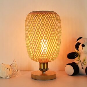 caccisun bedside table lamp, dimmable rattan lamp, woven table lamp boho bedside lamp, handmade desk accent lamp for living room end tables, kids room, bedroom, dorm decor