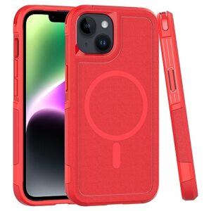 wogroo magnetic iphone 12 mini case, iphone 13 mini case, compatible with magsafe wireless charging, shockproof, strong and durable phone protective case, red