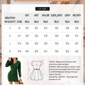 Dokotoo Women Casual Knit Mini Sweater Dresses Long Sleeve V Neck Bodycon Solid Color Cable Knit Chunky Pullover Red Jumper Tops Small