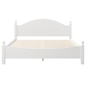 Harper & Bright Designs King Size Platform Bed with Headboard and Footboard,Solid Wood White King Bed Frames with Slat Support, Traditional Concise Style Single King Bed for Teens Adults, White