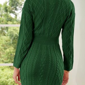 Dokotoo Women Green Sweater Dress V Neck Slim Fit Bodycon Sexy Dress Long Sleeve Cable Knit Chunky Fall Dresses Elegant Winter Pullover Jumper Sweaters Small