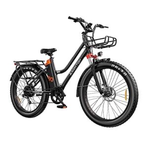 asomtom 350w aluminum alloy electric city cruiser bike, 26" x 3.0" tires, removable battery, 40-mile range, 20+ mph speed, shimano 7-speed, ul certified