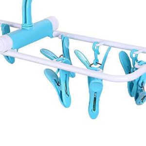 Foldable Clip Hanger Drying Rack, Laundry Clip Hanger, Foldable Clip Hanger, Windproof Hanger, Foldable Windproof Underwear and Sock Hanger with 12 Clips for Home - Plastic Drying Clip Rack(Blue)