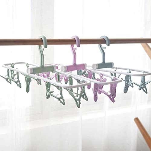 Foldable Clip Hanger Drying Rack, Laundry Clip Hanger, Foldable Clip Hanger, Windproof Hanger, Foldable Windproof Underwear and Sock Hanger with 12 Clips for Home - Plastic Drying Clip Rack(Blue)