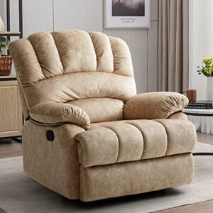 coosleep large recliner chair for adults,single recliner chair big and tall for living room,breathable fabric manual sofas (khaki)