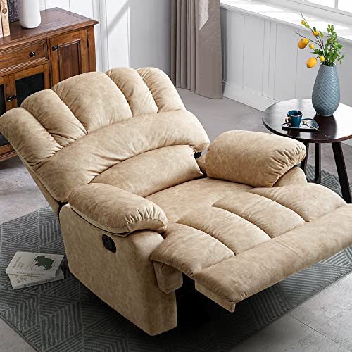 COOSLEEP Large Recliner Chair for Adults,Single Recliner Chair Big and Tall for Living Room,Breathable Fabric Manual Sofas (Khaki)