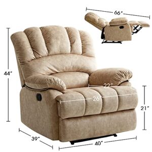 COOSLEEP Large Recliner Chair for Adults,Single Recliner Chair Big and Tall for Living Room,Breathable Fabric Manual Sofas (Khaki)