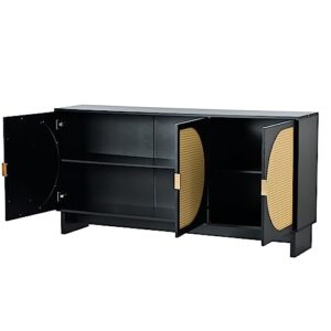 Merax Sideboard Buffet Cabinet with Storage and Rattan Door, Built-in Adjustable Shelves, for Living, Dining Room and Kitchen, Black