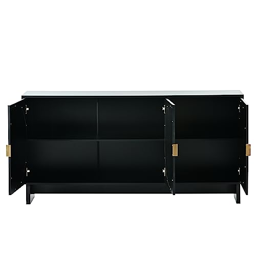 Merax Sideboard Buffet Cabinet with Storage and Rattan Door, Built-in Adjustable Shelves, for Living, Dining Room and Kitchen, Black