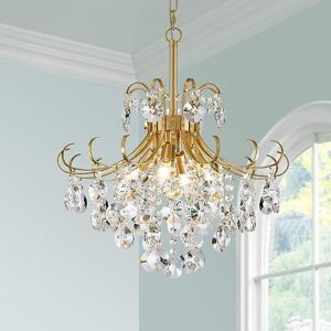 peskoe gold chandeliers for dining room, 4-light modern crystal light fixture, living room bedroom pendant ceiling lamp, luxury hanging light, h 17.7'' x w 18.1''
