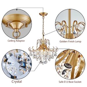 peskoe Gold Chandeliers for Dining Room, 4-Light Modern Crystal Light Fixture, Living Room Bedroom Pendant Ceiling Lamp, Luxury Hanging Light, H 17.7'' x W 18.1''