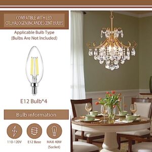 peskoe Gold Chandeliers for Dining Room, 4-Light Modern Crystal Light Fixture, Living Room Bedroom Pendant Ceiling Lamp, Luxury Hanging Light, H 17.7'' x W 18.1''