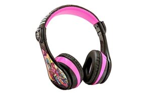 ekids monster high bluetooth headphones for kids, wireless headphones with microphone includes aux cord, volume reduced kids foldable headphones for school, home, or travel