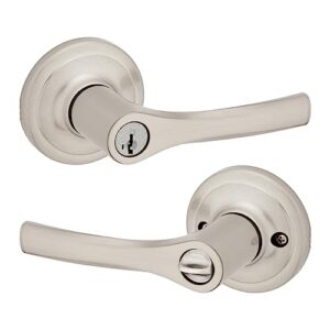 kwikset henley entry lever door lock, secure keyed entrance with reversible handle, smartkey re-key security technology and microban protection in satin nickel