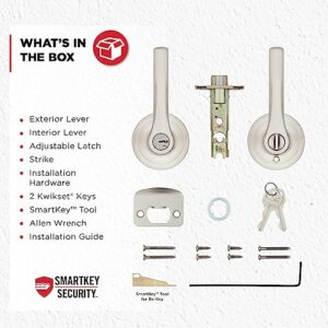 Kwikset Henley Entry Lever Door Lock, Secure Keyed Entrance with Reversible Handle, SmartKey Re-Key Security Technology and Microban Protection in Satin Nickel