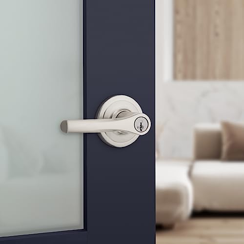 Kwikset Henley Entry Lever Door Lock, Secure Keyed Entrance with Reversible Handle, SmartKey Re-Key Security Technology and Microban Protection in Satin Nickel