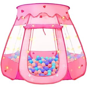 tooybing pop up princess tent with star light, toys for 1 2 3 year old girl birthday gift, ball pit for baby 12-18 month, foldable kids play tent for toddler 1-3, one year old girl toy indoor outdoor
