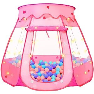 TooyBing Pop Up Princess Tent with Star Light, Toys for 1 2 3 Year Old Girl Birthday Gift, Ball Pit for Baby 12-18 Month, Foldable Kids Play Tent for Toddler 1-3, One Year Old Girl Toy Indoor Outdoor