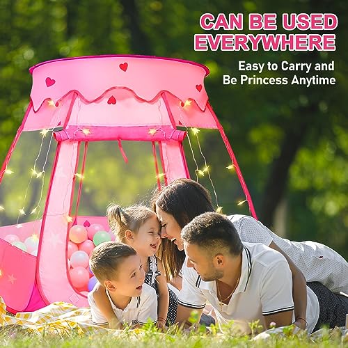 TooyBing Pop Up Princess Tent with Star Light, Toys for 1 2 3 Year Old Girl Birthday Gift, Ball Pit for Baby 12-18 Month, Foldable Kids Play Tent for Toddler 1-3, One Year Old Girl Toy Indoor Outdoor