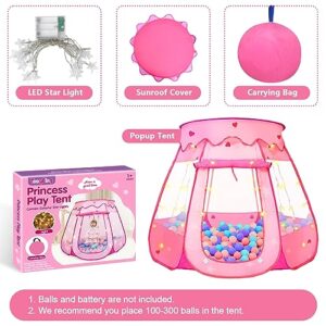 TooyBing Pop Up Princess Tent with Star Light, Toys for 1 2 3 Year Old Girl Birthday Gift, Ball Pit for Baby 12-18 Month, Foldable Kids Play Tent for Toddler 1-3, One Year Old Girl Toy Indoor Outdoor