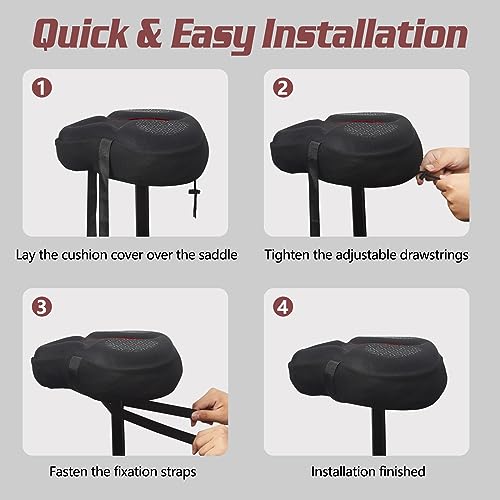 Zacro Wide Bike Seat Cushion, Gel Padded Large Bike Seat Cover for Men Women Comfort, 12 x 11inch Oversized Padding Bicycle Saddle Fit for Peloton, Spin Stationary Exercise, Mountain Road Cycling Bike