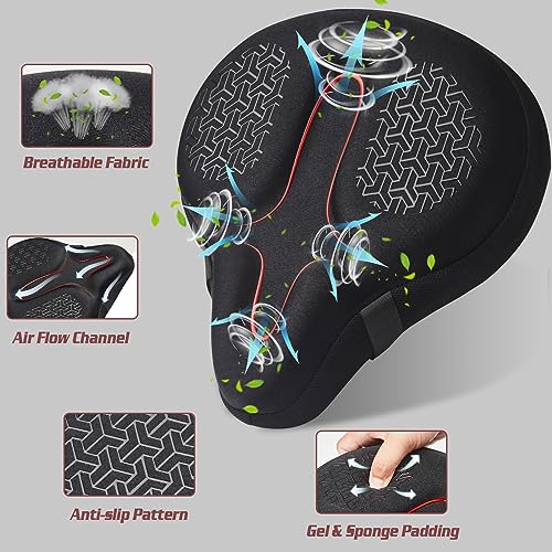 Zacro Wide Bike Seat Cushion, Gel Padded Large Bike Seat Cover for Men Women Comfort, 12 x 11inch Oversized Padding Bicycle Saddle Fit for Peloton, Spin Stationary Exercise, Mountain Road Cycling Bike