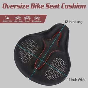 Zacro Wide Bike Seat Cushion, Gel Padded Large Bike Seat Cover for Men Women Comfort, 12 x 11inch Oversized Padding Bicycle Saddle Fit for Peloton, Spin Stationary Exercise, Mountain Road Cycling Bike