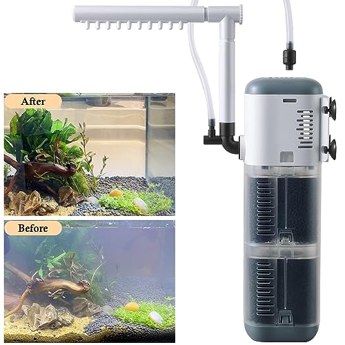 VILLNO Internal Multi-Functional Filter for Aquarium,300 GPH 15W Power Filter for 30-80 Gallon Fish Tank, Submersible Aquarium Filter