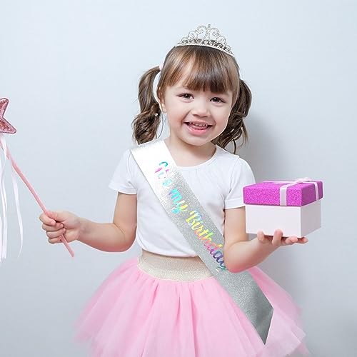 BAHABY Birthday Crown for Women It's My Birthday Sash & Rhinestone Tiara Set Birthday Sash and Tiara for Women Rhinestone Headband for Girl Glitter Crystal Hair Accessories for Party- Silver