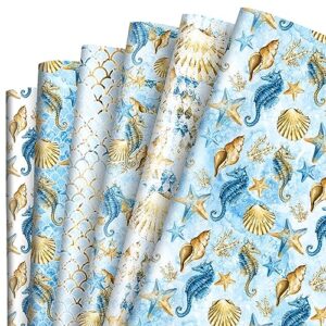 anydesign 12 sheet sea animals wrapping paper watercolor seahorse coral gift wrap paper bulk folded flat ocean art paper for wedding birthday party baby shower diy gift wrapping, 19.7x27.6 inch