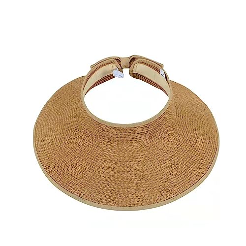 Sun Hat Womens, Summer Beach Visor Hats,Straw Hats Roll-Up Wide Brim Ponytail Hats UV UP Packable Foldable for Traval, Khaki