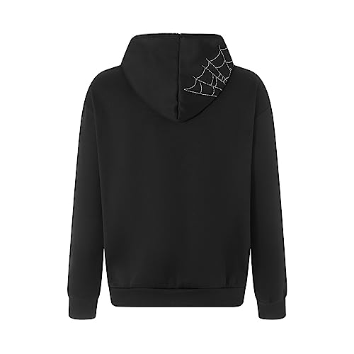 NaranjaBurbuja Y2K Rhinestone Full Zip Up Hoodie Women Man Goth Graphic Oversized Punk Jackets Grunge Sweatshirt Coat Halloween Clothes Harajuku Streetwear (E-Black Cross, M)