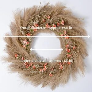 Perfnique Pampas Grass Wreath, 27'' Fall Wreath for Front Door, Pampas Wreath for All Seasons, Boho Wall Decor, Farmhouse Rustic Floral Wreath, DIY Wreath Arrangement(Taupe, Flowers)