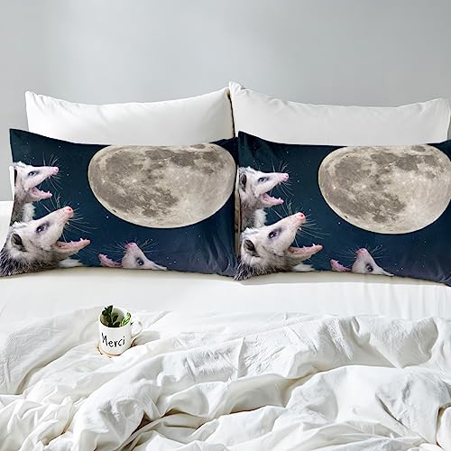 Full Size Opossum Sheet Set Boys Girls Possums Gifts Bed Sheets Set For Kids Women Men Ultra Soft Possums Moon Bedding Set Possum Stuffed Animal Bed Set (Flat Sheet + Fitted Sheet + Pillow Case)