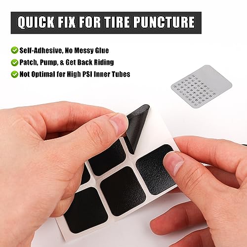 26pcs Puncture Bike Tire Repair Kit Tyre, 24pcs Tire Patches and 2pcs Metal Rasps Bicycle Tire Repair Kit Practical Bike Tire Patch Kit Road Bike Tube Patch Tool Easy & Quick Repair for Bicycle