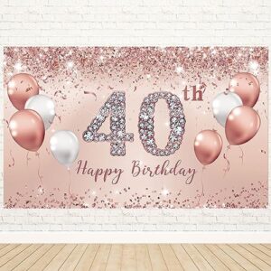 trgowaul 40th birthday decorations for women, pink rose gold 40th birthday banner backdrop 40 birthday party decorations for women turnin 40, 40 & fabulous birthday background birthday gift for her