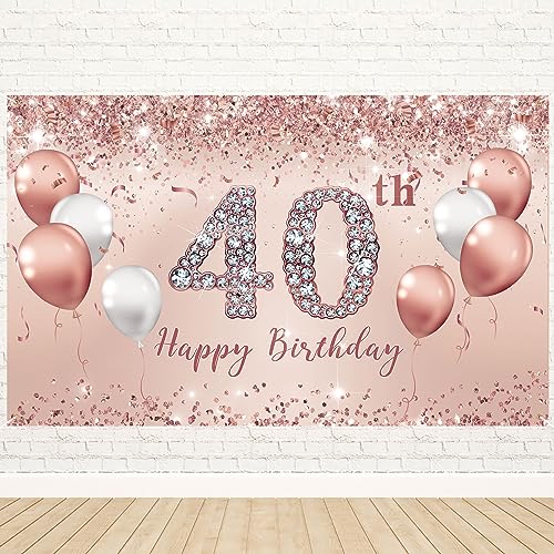 Trgowaul 40th Birthday Decorations for Women, Pink Rose Gold 40th Birthday Banner Backdrop 40 Birthday Party Decorations for Women Turnin 40, 40 & Fabulous Birthday Background Birthday Gift for her