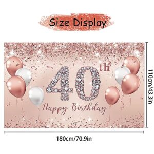 Trgowaul 40th Birthday Decorations for Women, Pink Rose Gold 40th Birthday Banner Backdrop 40 Birthday Party Decorations for Women Turnin 40, 40 & Fabulous Birthday Background Birthday Gift for her